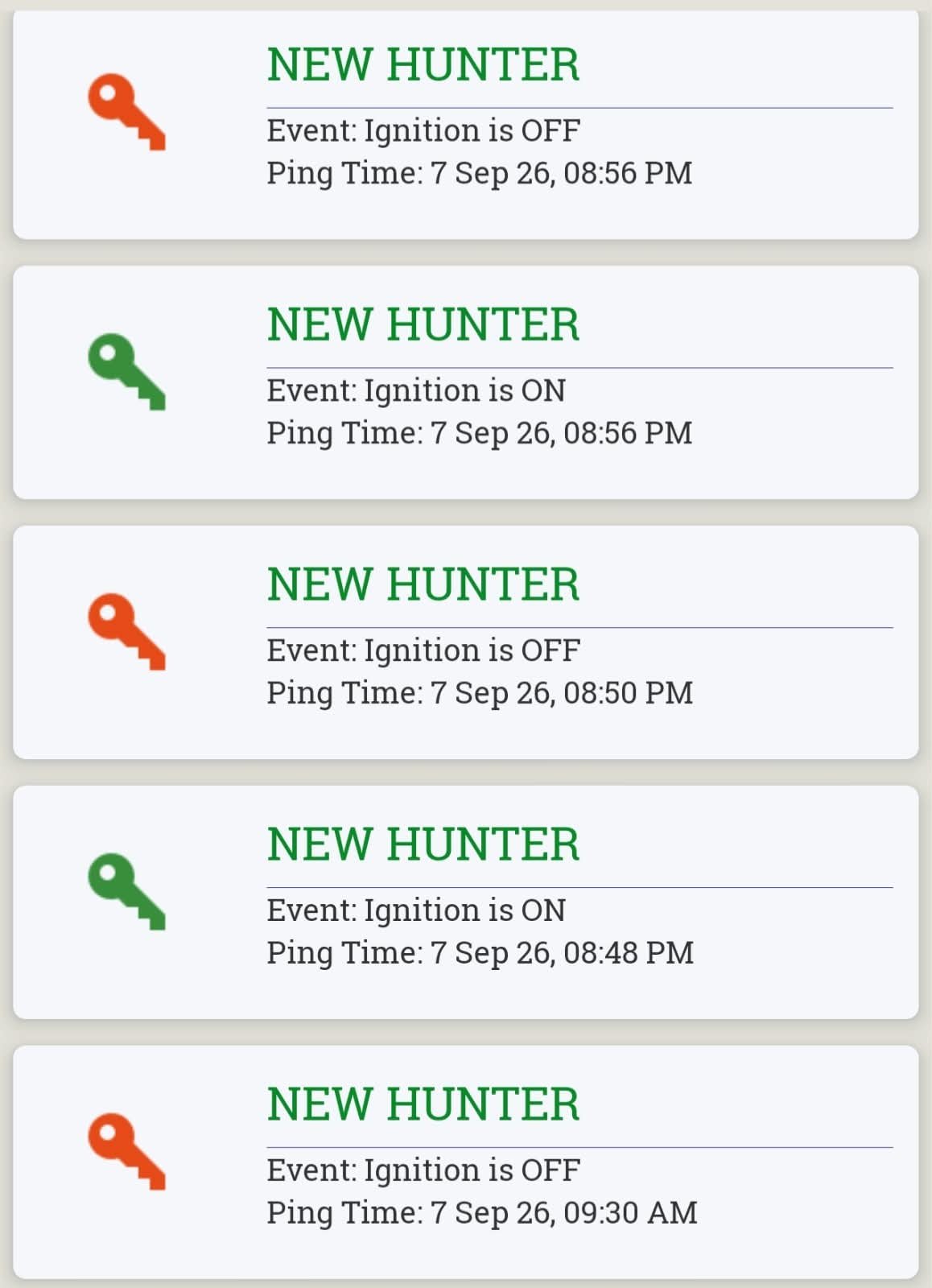Engine Start On/Off Alerts
